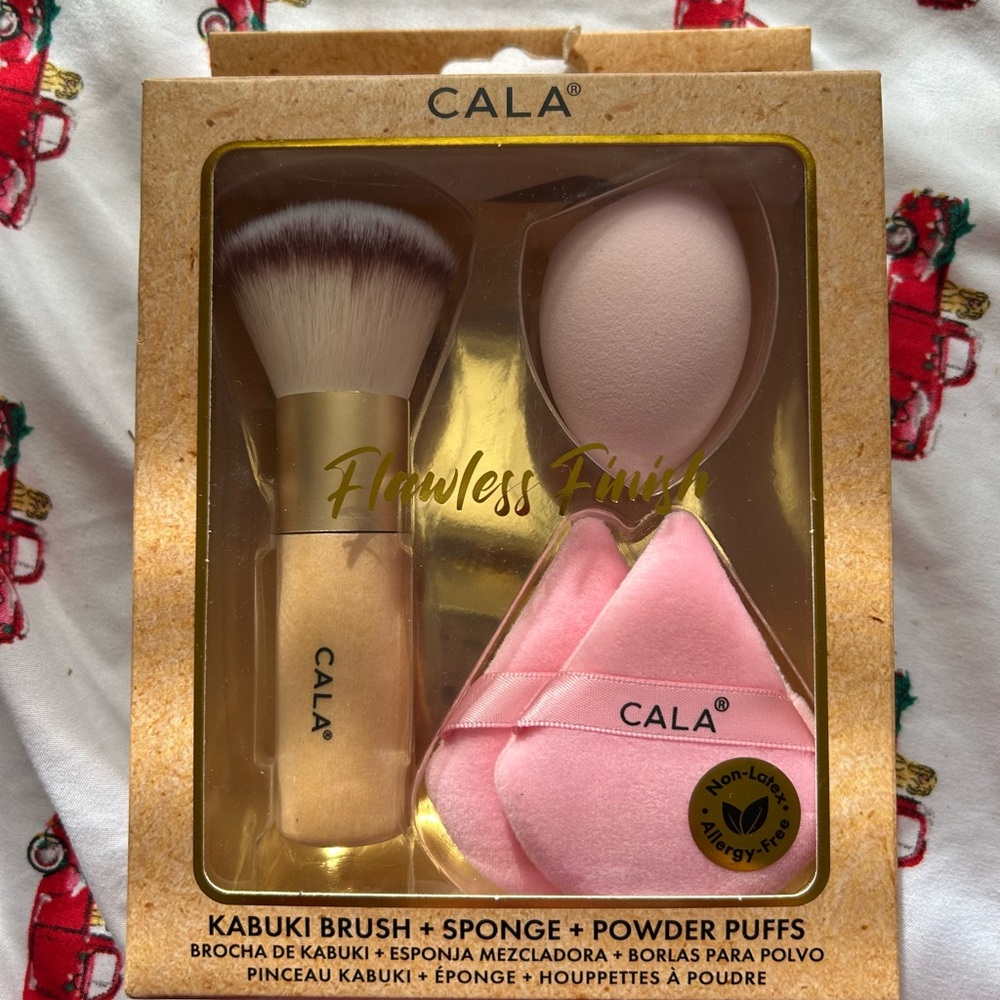 💚3/$25 CALA Flawless Finish Makeup Brush and Sponge Set - Pink and Gold